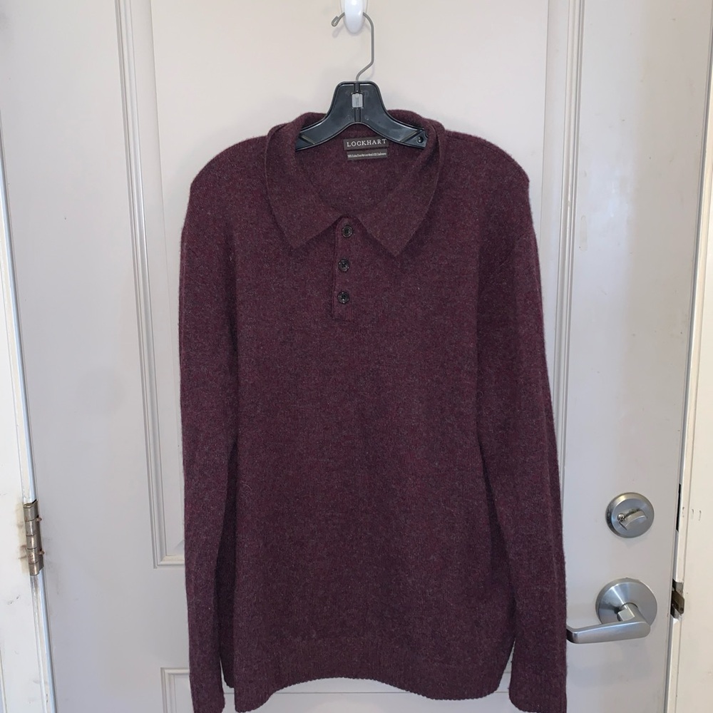 Lockhart Men’s Collared Merino Wool Cashmere Blend Red Sweater Size XXL
